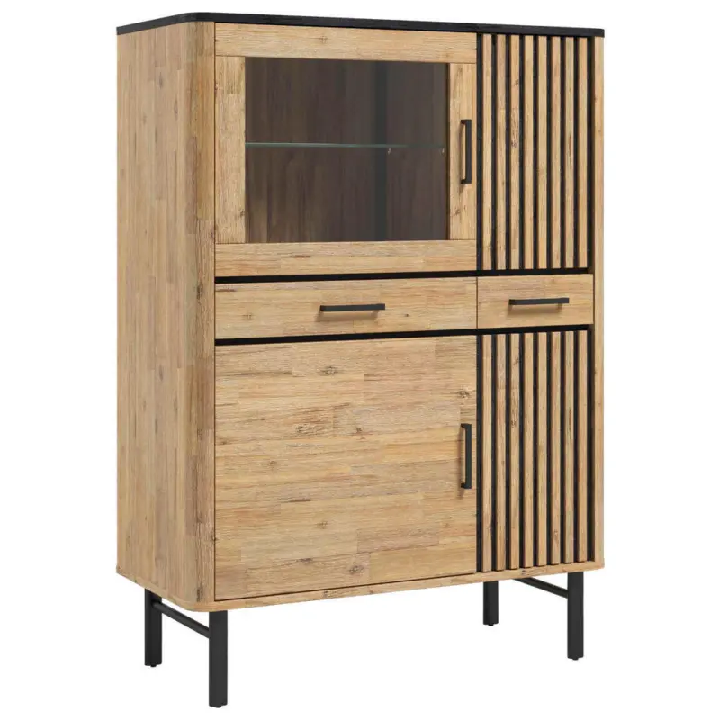 Highboard Schwarz, Akaziefarben 100/140/45 cm