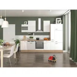 K&uuml;chenblock 310 cm in Sonoma Eiche, Wei&szlig; Hochglanz