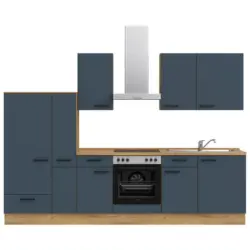 K&uuml;chenleerblock 300 cm in Blau, Eichefarben