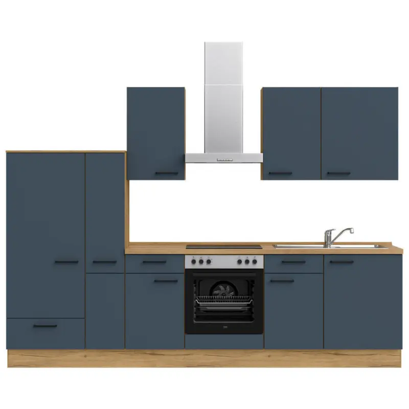 K&uuml;chenleerblock 300 cm in Blau, Eichefarben