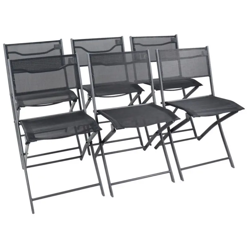 Gartenklappstuhl-Set in Metall, Textil Schwarz