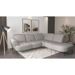 Ecksofa Dance E in Flachgewebe Hellgrau 302/270 cm