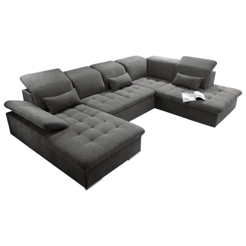 Wohnlandschaft in Mikrovelours Dunkelgrau