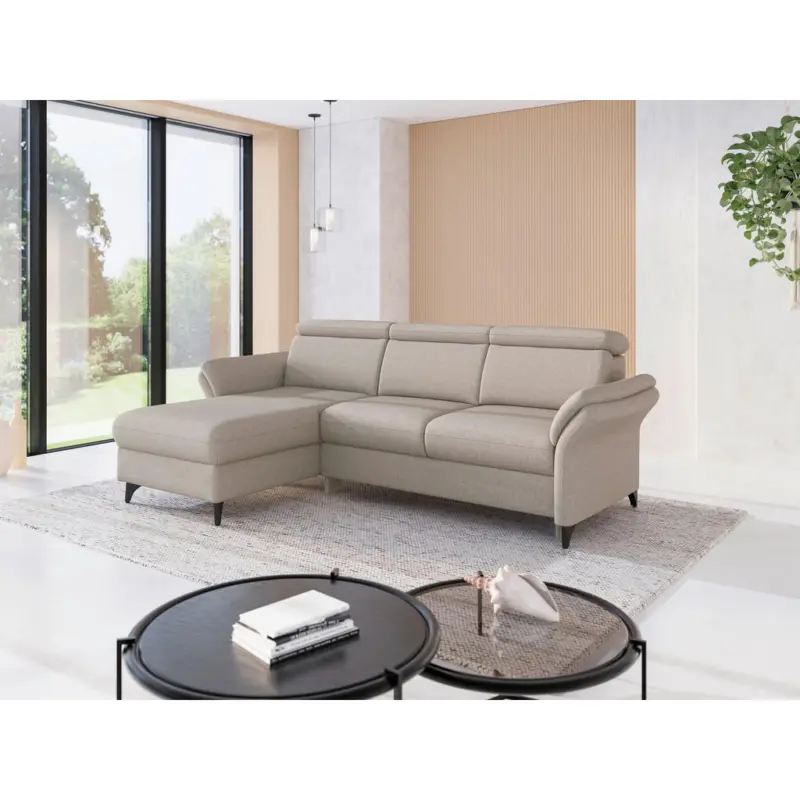 Ecksofa Glendale E in Flachgewebe Taupe 166/253 cm
