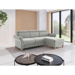 Ecksofa Glendale E in Flachgewebe Hellgrau 253/166 cm