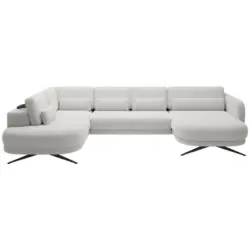 Wohnlandschaft in Webstoff Creme