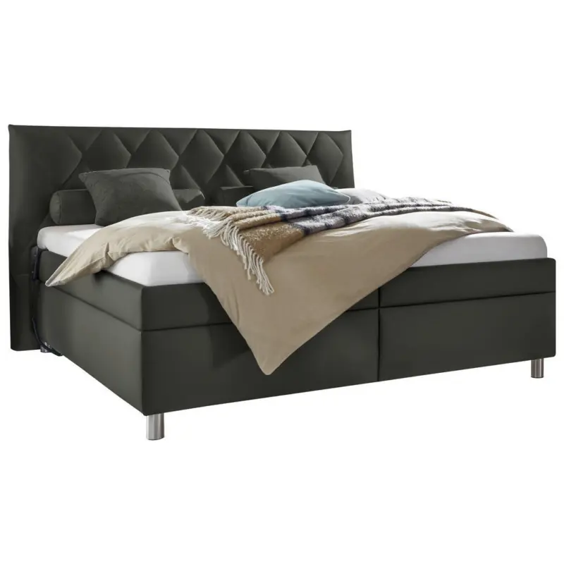 Polsterbett Matratze, gepolstertes Kopfteil, Lattenrost, Bettkasten, motorische Verstellbarkeit Grau 160/200 cm