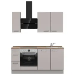 K&uuml;chenleerblock 180 cm in Grau, Eiche dunkel