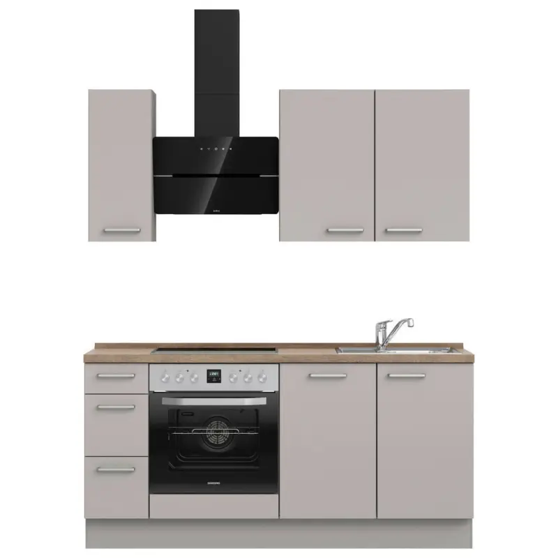 K&uuml;chenleerblock 180 cm in Grau, Eiche dunkel