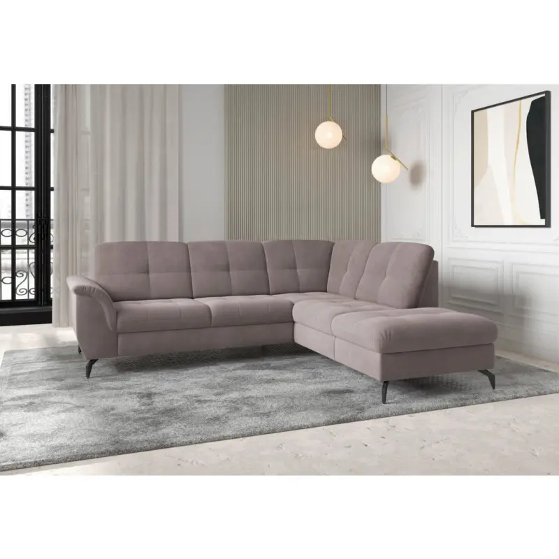 Ecksofa Zora E in Flachgewebe Taupe 244/212 cm
