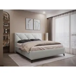 Polsterbett gepolstertes Kopfteil, Lattenrost, Bettkasten Hellgrau 180/200 cm