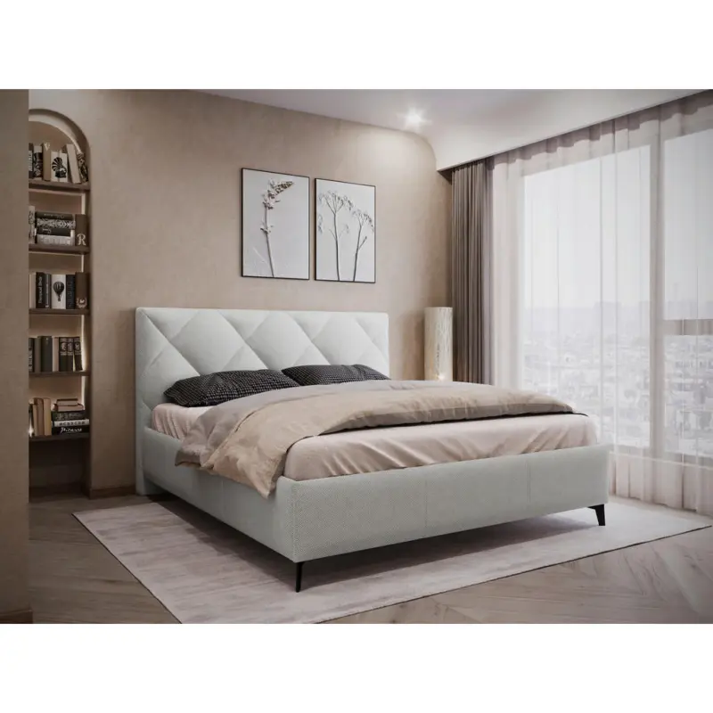 Polsterbett gepolstertes Kopfteil, Lattenrost, Bettkasten Hellgrau 180/200 cm