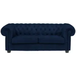 Chesterfield-Sofa in Webstoff Dunkelblau
