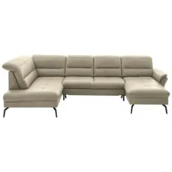 Wohnlandschaft in Echtleder Creme, Naturfarben