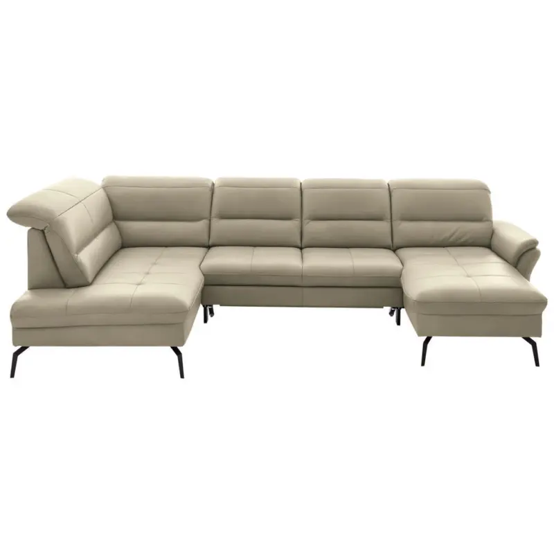 Wohnlandschaft in Echtleder Creme, Naturfarben