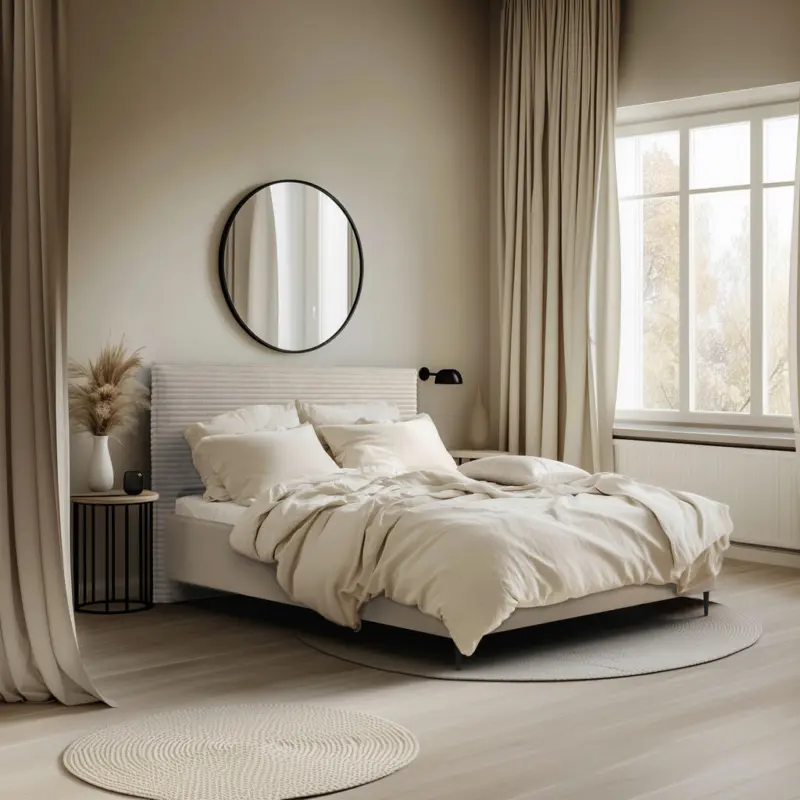 Polsterbett gepolstertes Kopfteil, Lattenrost, Bettkasten Naturfarben 140/200 cm