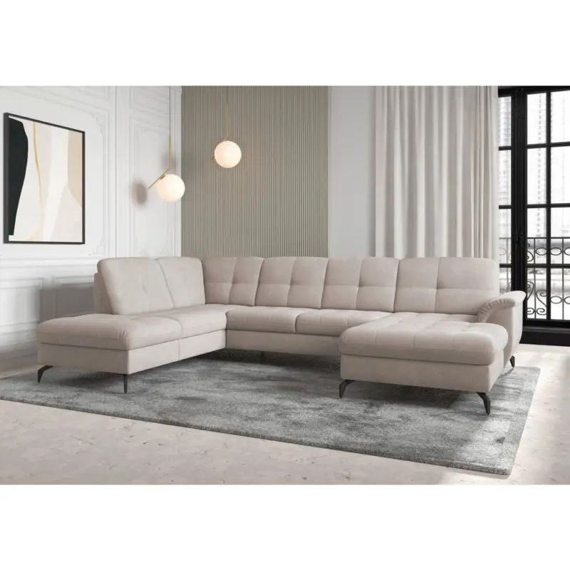 Wohnlandschaft Zora E in Flachgewebe Greige