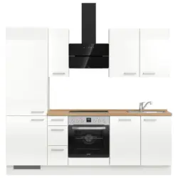 K&uuml;chenblock 240 cm in Eichefarben, Wei&szlig; Hochglanz