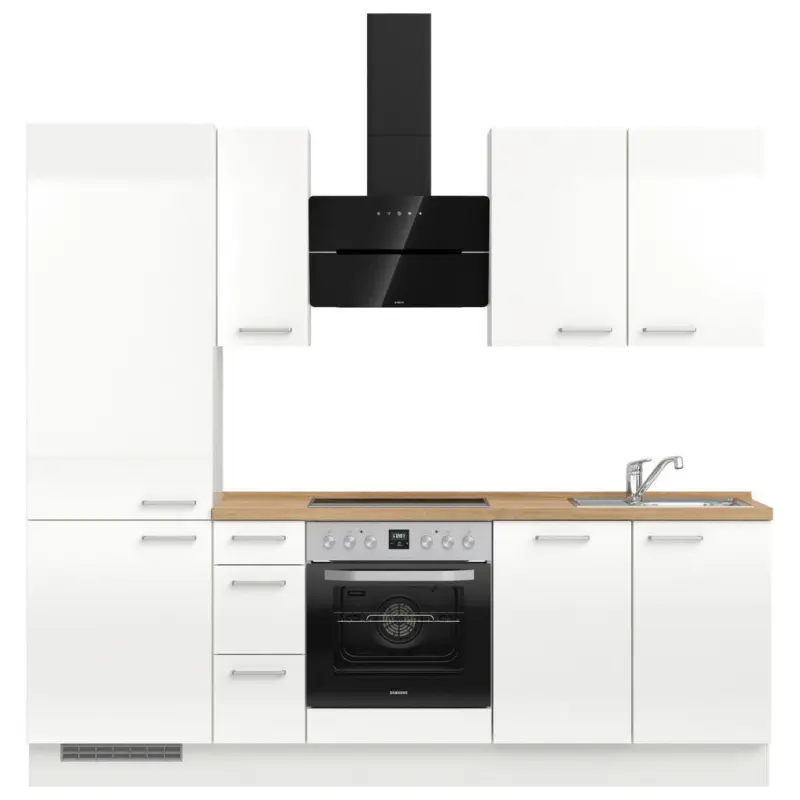 K&uuml;chenblock 240 cm in Eichefarben, Wei&szlig; Hochglanz