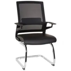 Besucherstuhl in Lederlook, Netzbespannung Schwarz