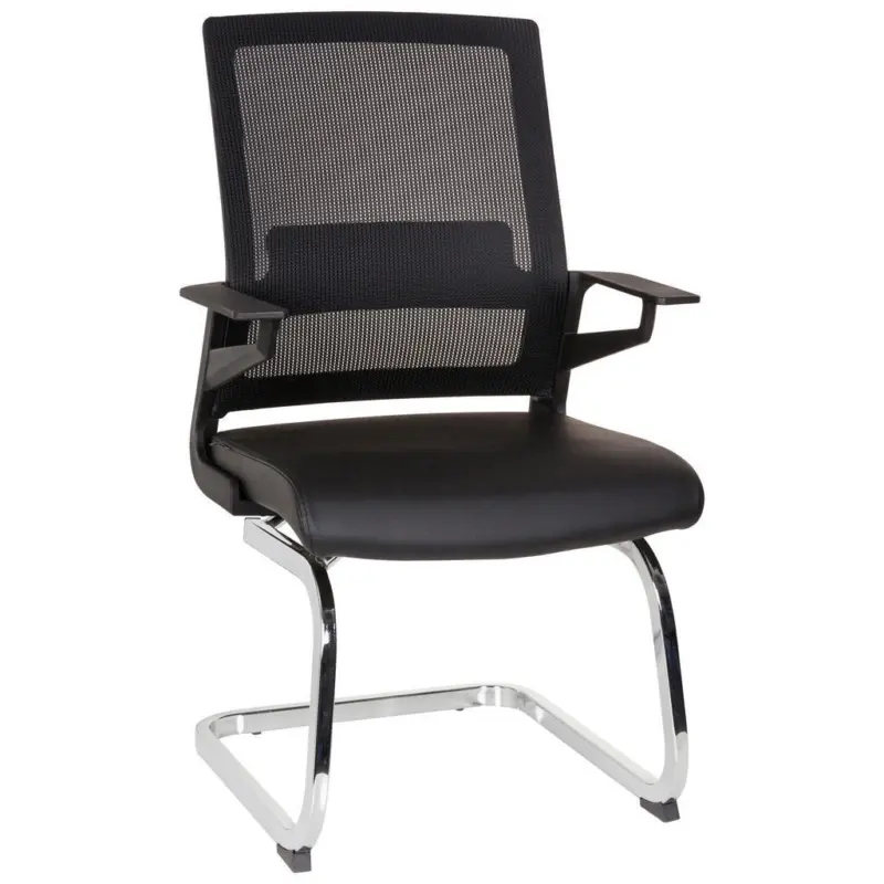 Besucherstuhl in Lederlook, Netzbespannung Schwarz