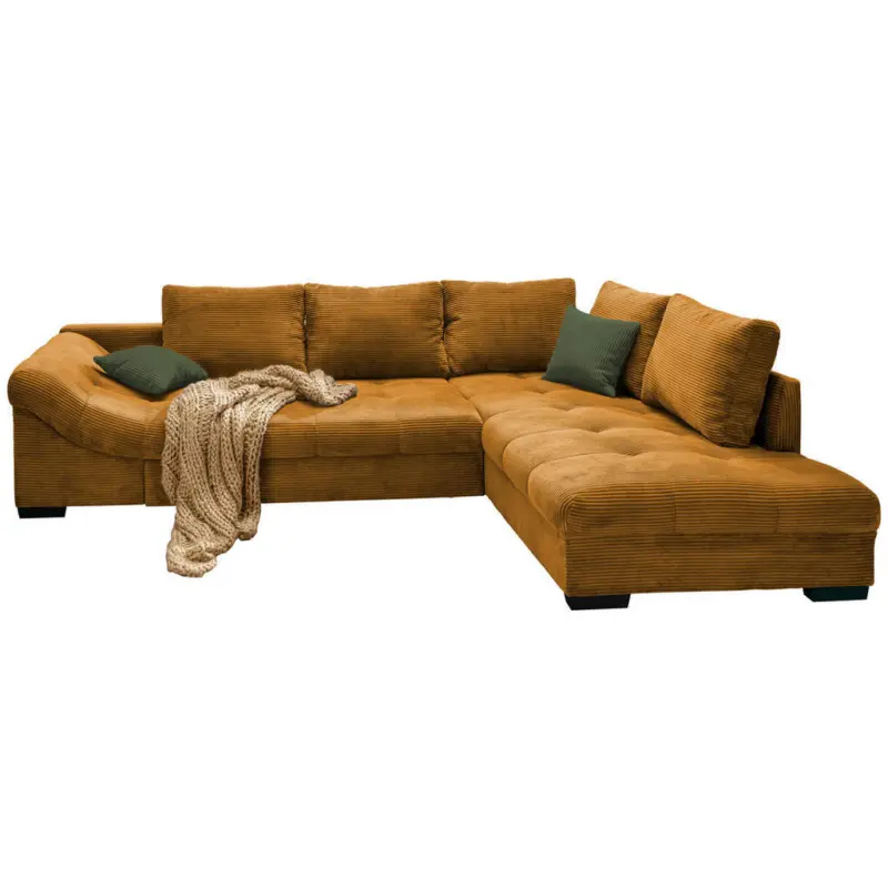 Ecksofa in Cord Cognac 298/202 cm