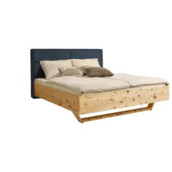 Bett 180/200 cm in Zirbelkieferfarben, Dunkelblau