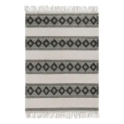 Handwebteppich 80/150 cm Cara Creme, Schwarz