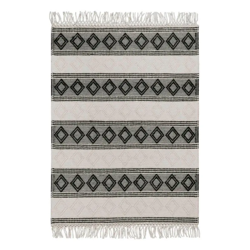 Handwebteppich 80/150 cm Cara Creme, Schwarz