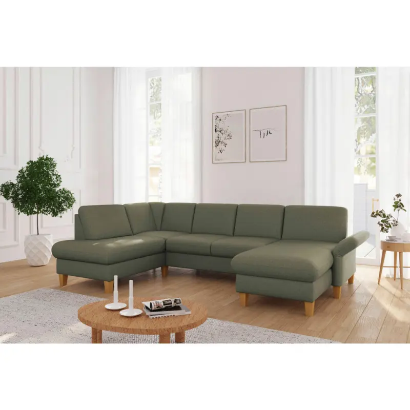 Wohnlandschaft Rochelle E in Flachgewebe Olivgr&uuml;n