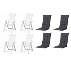 Gartenstuhl-Set Kunststoff, Textil Schwarz, Wei&szlig;