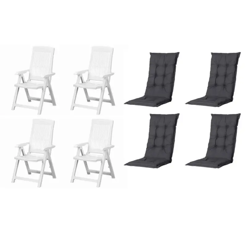 Gartenstuhl-Set Kunststoff, Textil Schwarz, Wei&szlig;