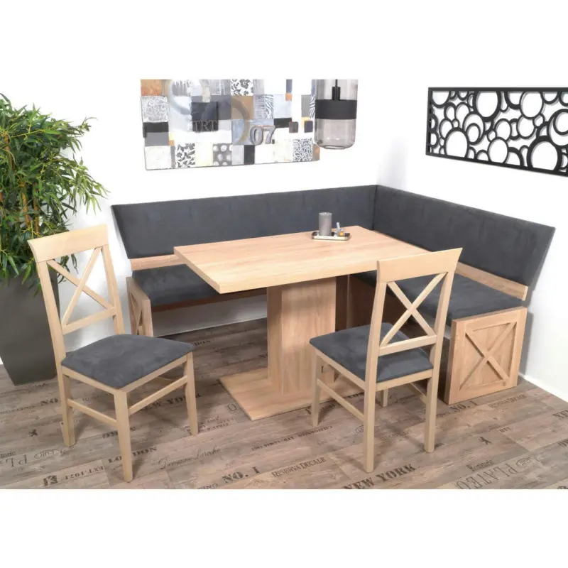 Eckbankgruppe in Textil, Holzwerkstoff Grau, Sonoma Eiche