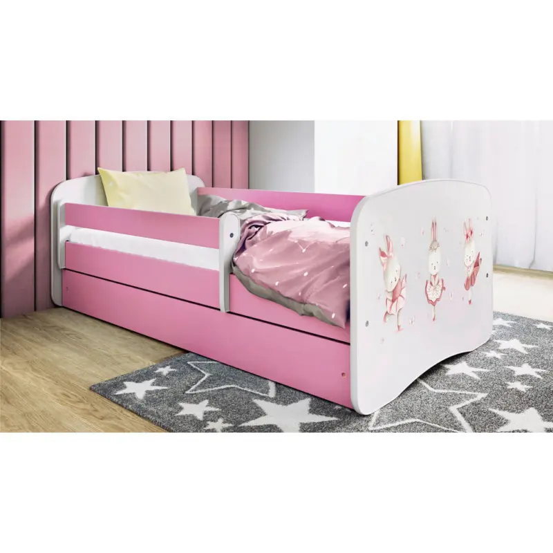 Kinder-/Juniorbett 80/160 cm in Wei&szlig;, Pink