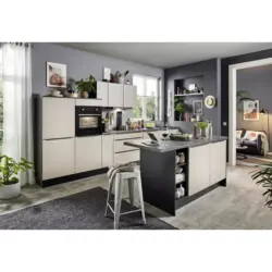 K&uuml;chenleerblock 390,2/184,1 cm in Schwarz, Cappuccino