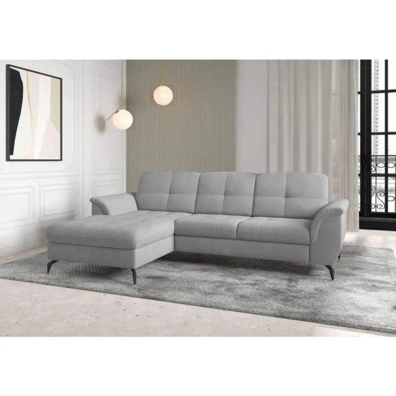 Ecksofa Zora E in Flachgewebe Grau 164/262 cm