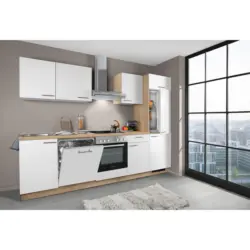 K&uuml;chenblock 280 cm in Wei&szlig;, Eichefarben