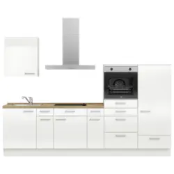 K&uuml;chenblock 300 cm in Eichefarben, Wei&szlig; Hochglanz