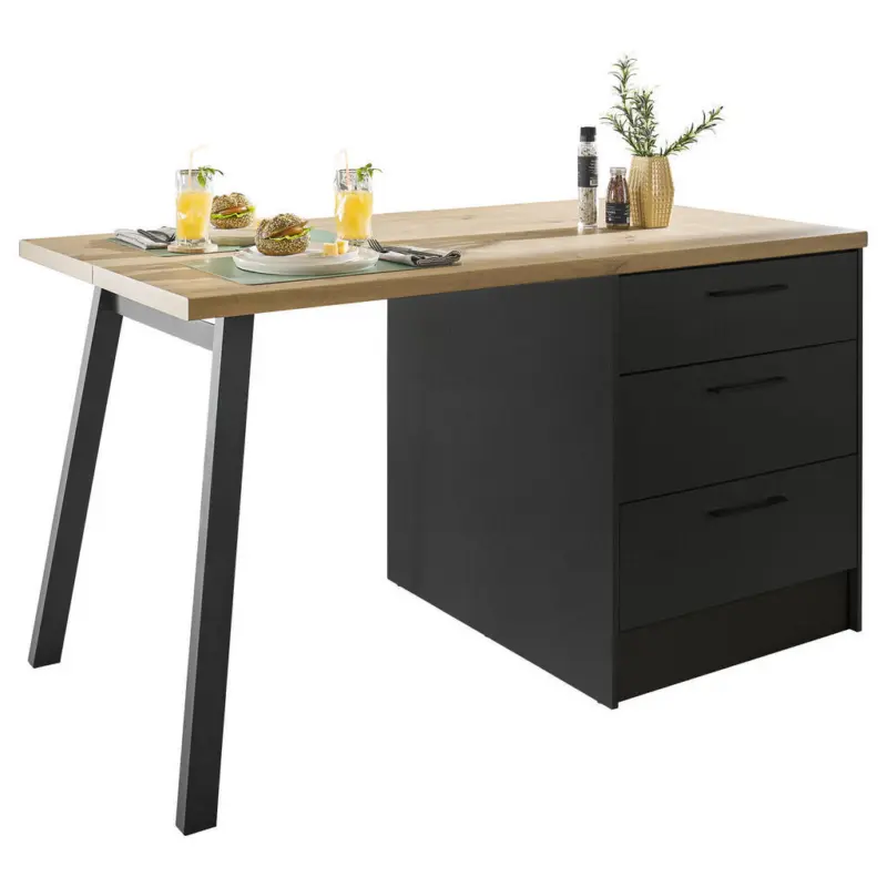 K&uuml;cheninsel in Schwarz, Eiche Artisan