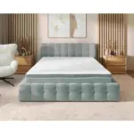 XXXLutz Lauterach - Ihr M&ouml;belhaus bei Bregenz Polsterbett Matratze, gepolstertes Kopfteil, Lattenrost, Bettkasten, Topper Hellgrau 180/200 cm