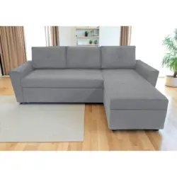 Ecksofa in Cord Hellgrau 231/155 cm