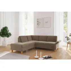 Ecksofa Rochelle E in Flachgewebe Hellbraun 216/240 cm