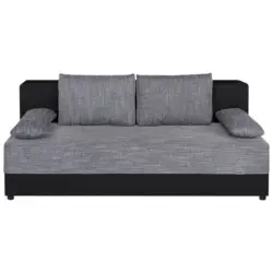 Schlafsofa in Lederlook, Webstoff Grau, Schwarz