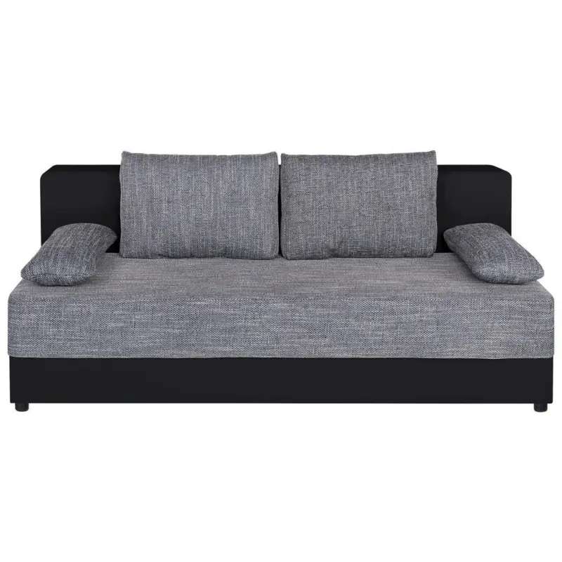 Schlafsofa in Lederlook, Webstoff Grau, Schwarz