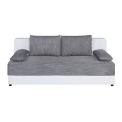 Schlafsofa in Lederlook, Webstoff Grau, Wei&szlig;