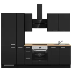 K&uuml;chenleerblock 270 cm in Schwarz, Eichefarben