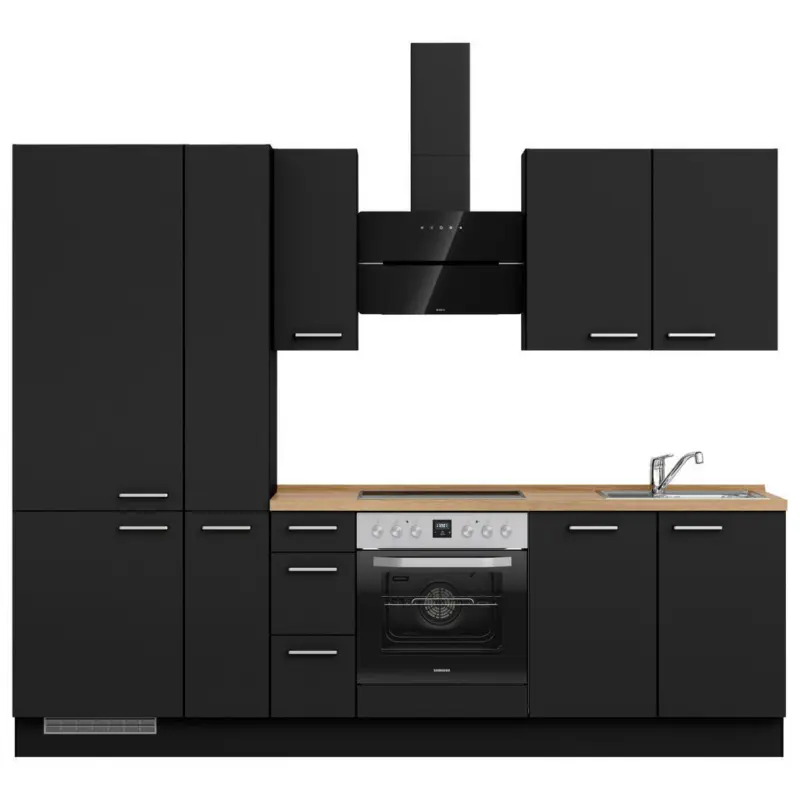 K&uuml;chenleerblock 270 cm in Schwarz, Eichefarben