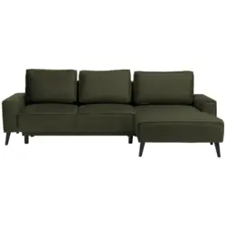 Ecksofa in Velours Olivgr&uuml;n