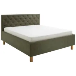 Polsterbett Matratze, gepolstertes Kopfteil, Lattenrost, Bettkasten Gr&uuml;n 180/200 cm