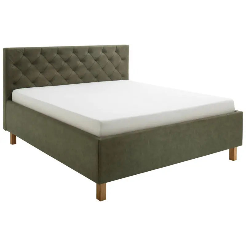 Polsterbett Matratze, gepolstertes Kopfteil, Lattenrost, Bettkasten Gr&uuml;n 180/200 cm